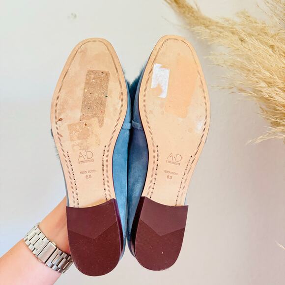 NEW AD DAUGHTER Blue Grey Rabbit Fur Flats Pointy Toe Bow Slides Mules Shoes 6.5 - Picture 3 of 14